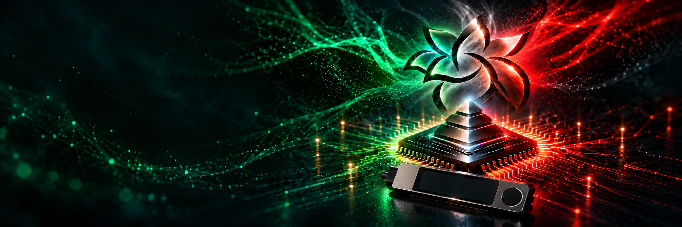 VRDR rendering with emblem, processor and hardware wallet